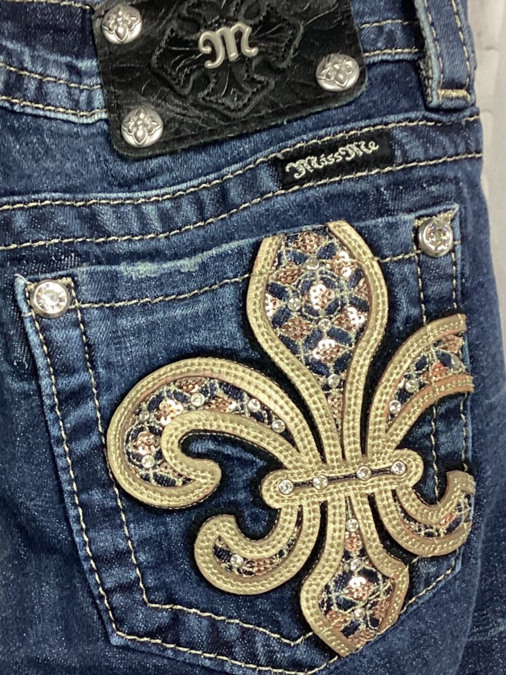 Miss Me Blue Jeans Boot Cut Fleur De Lis 26